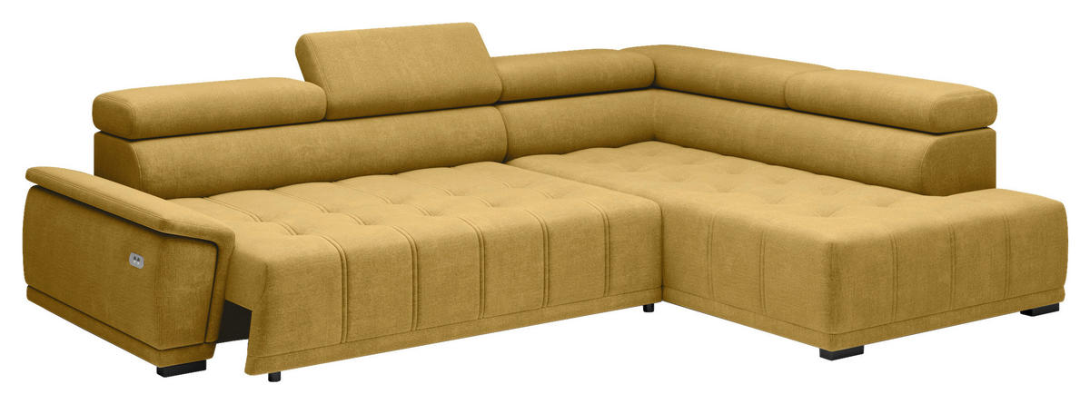 HÖRNSOFFA i chenille, vävt tyg senapsgul  - svart/senapsgul, Modern, textil/plast (283/106cm) - MID.YOU