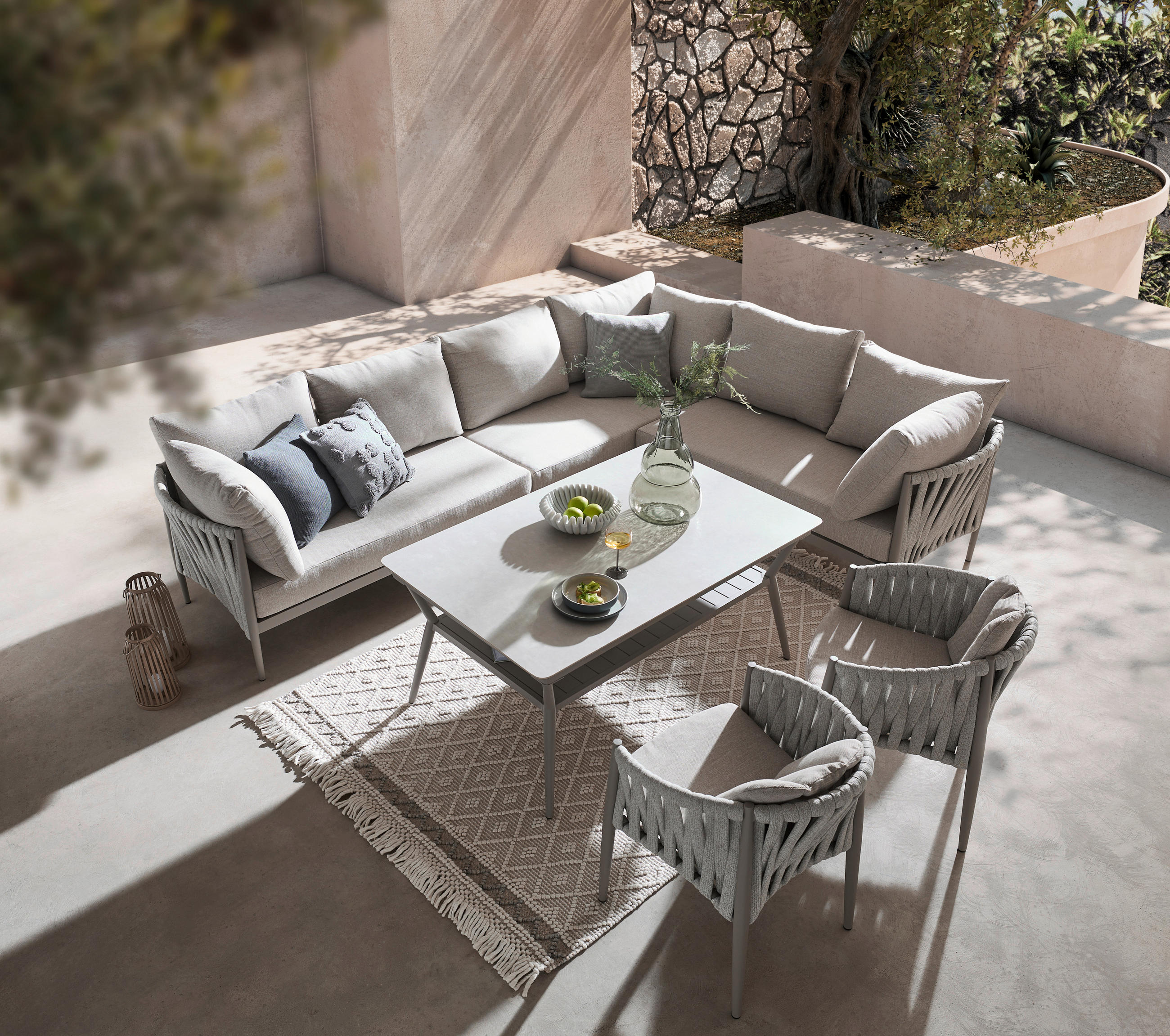 GARTENTISCH 140/90/66 cm Metall, Kunststoff, Keramik rechteckig  - Hellgrau/Weiß, Design, Keramik/Kunststoff (140/90/66cm) - Amatio