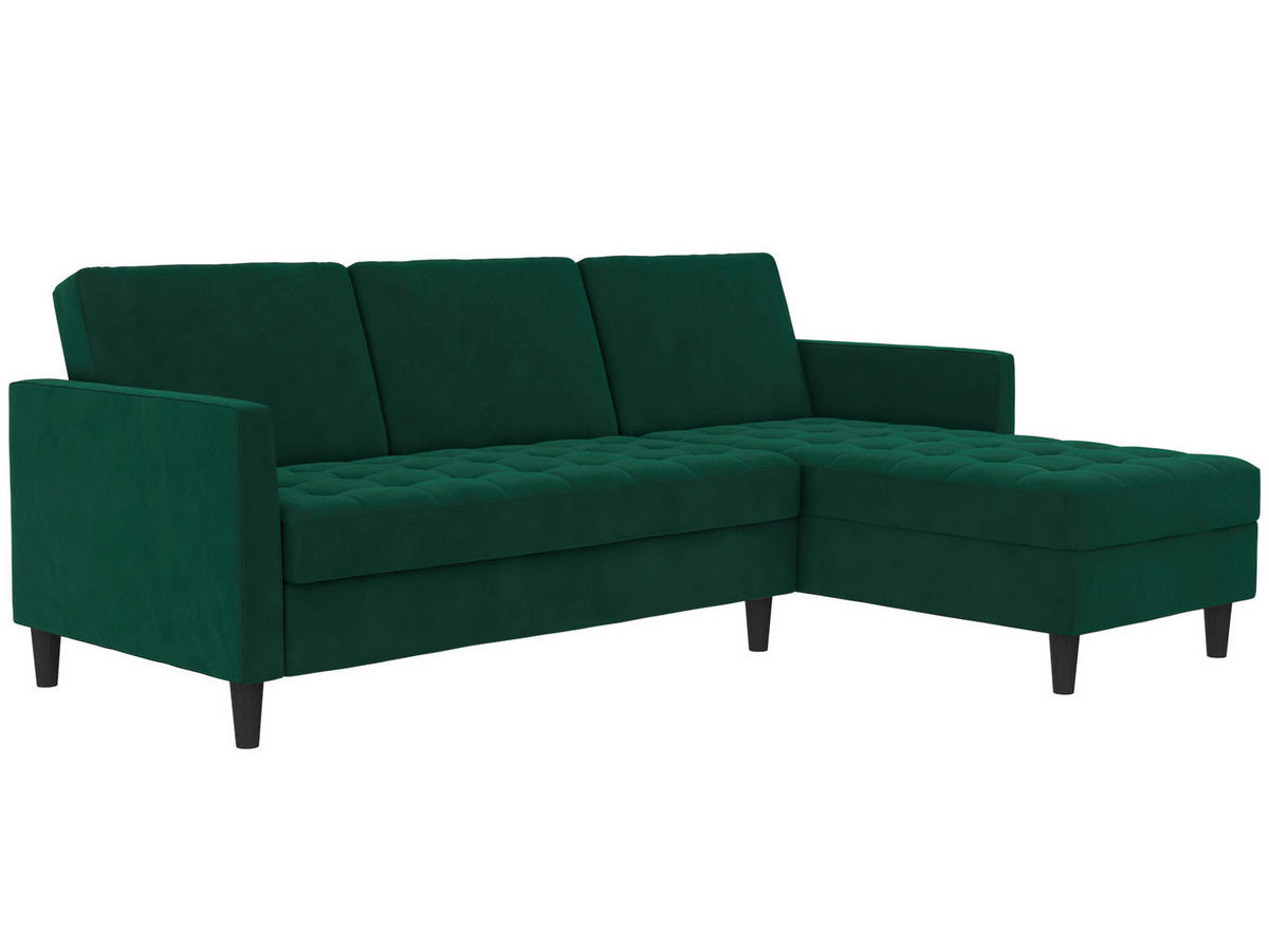 ECKSOFA PALERMO in Velours Dunkelgrün  - Dunkelgrün/Schwarz, Basics, Kunststoff/Textil (213/154cm) - Livetastic