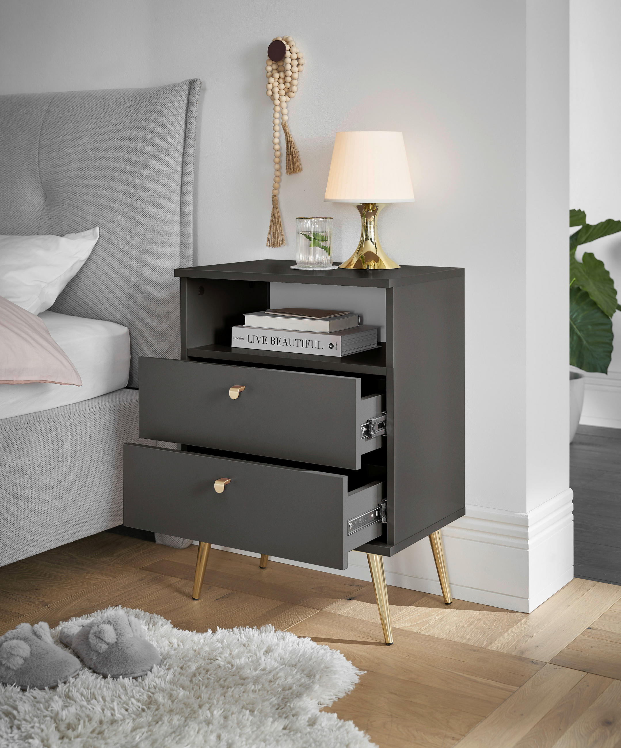 Thumbnail - Carryhome Nachtschrank, Graphit, Metall, 2 Schublade(n) Schubladen, 50x70x34 cm, Schlafzimmer, Nachttische