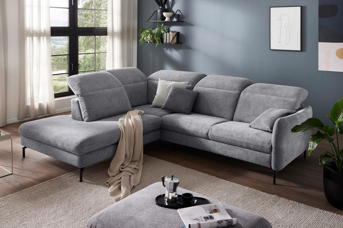 ECKSOFA in Flachgewebe Grau  - Schwarz/Grau, Design, Textil/Metall (233/299cm) - Dieter Knoll