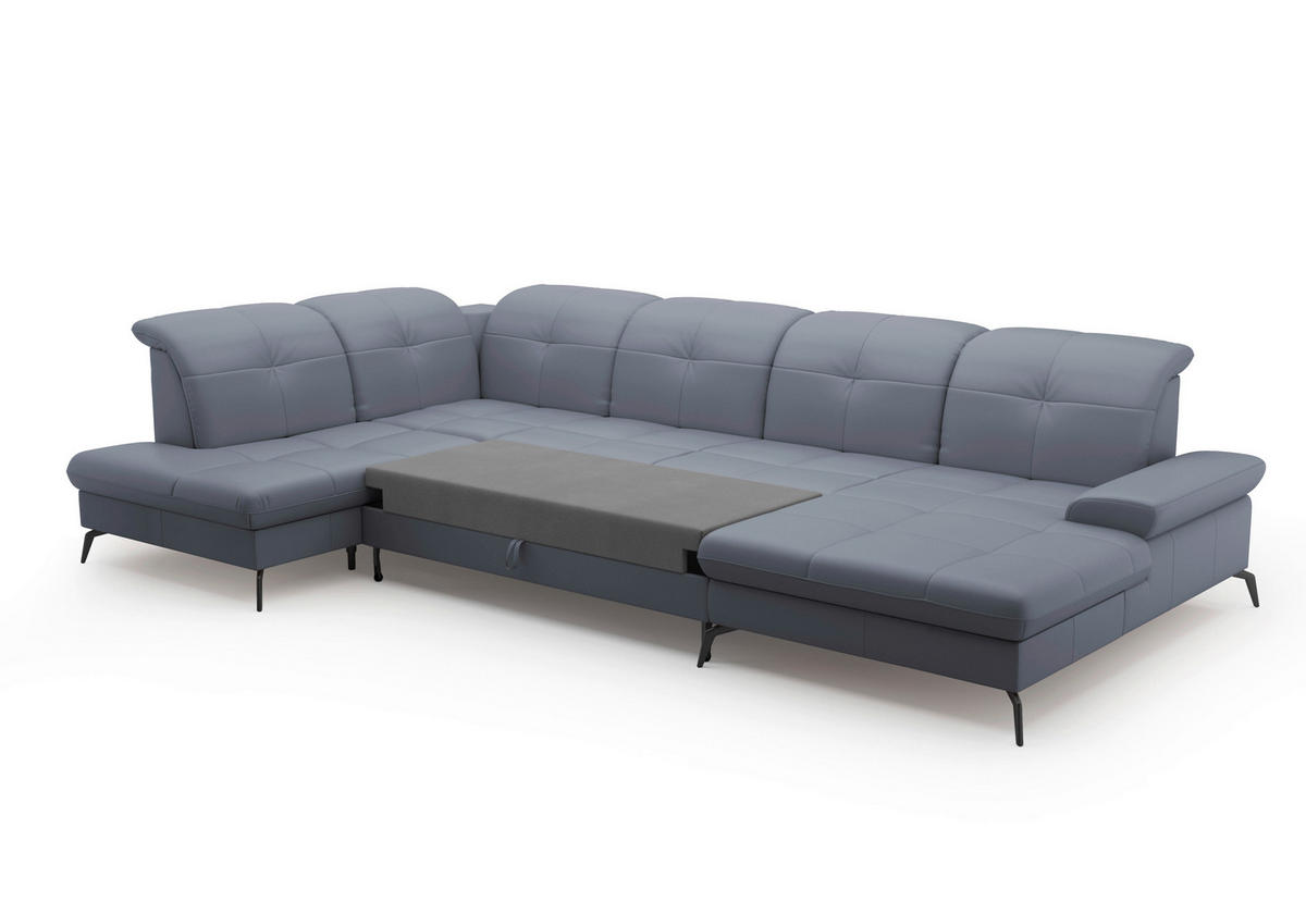 WOHNLANDSCHAFT in Vliesstoff Kombination Echtleder/Stoff Graublau  - Graublau/Schwarz, KONVENTIONELL, Leder/Textil (231/357/185cm) - Sit & More