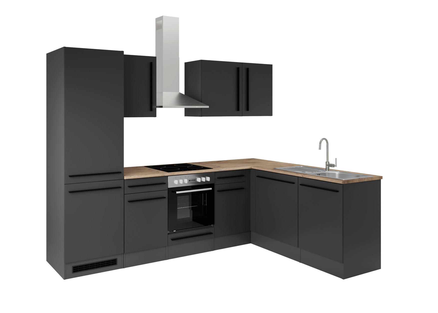 ECKKÜCHE 280/175 cm  in Schwarz, Eichefarben  - Eichefarben/Schwarz, LIFESTYLE, Holzwerkstoff/Kunststoff (280/175cm) - P & B