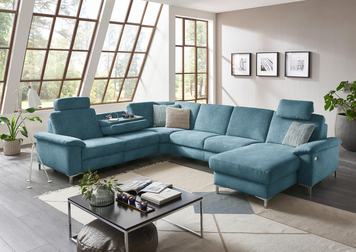 WOHNLANDSCHAFT in Chenille Blau  - Blau/Alufarben, Design, Textil/Metall (265/333/170cm) - Dieter Knoll