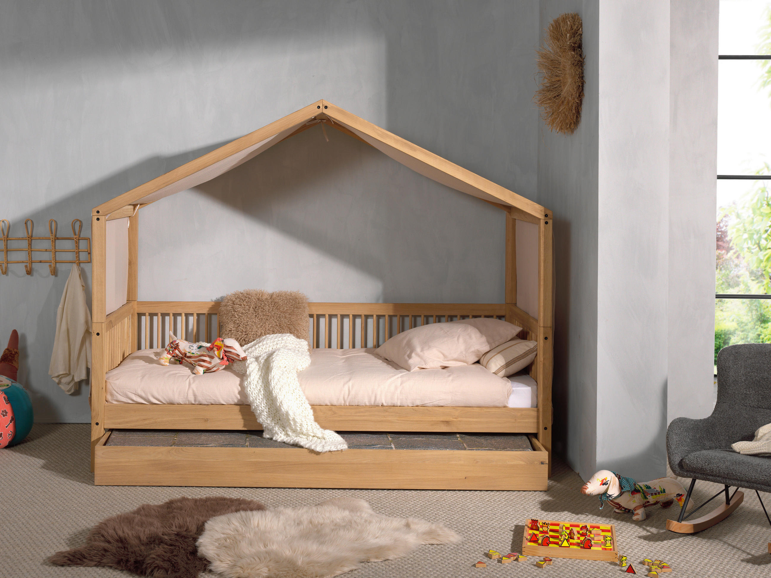 Vipack Hausbett Natur, Eiche 90x200 cm