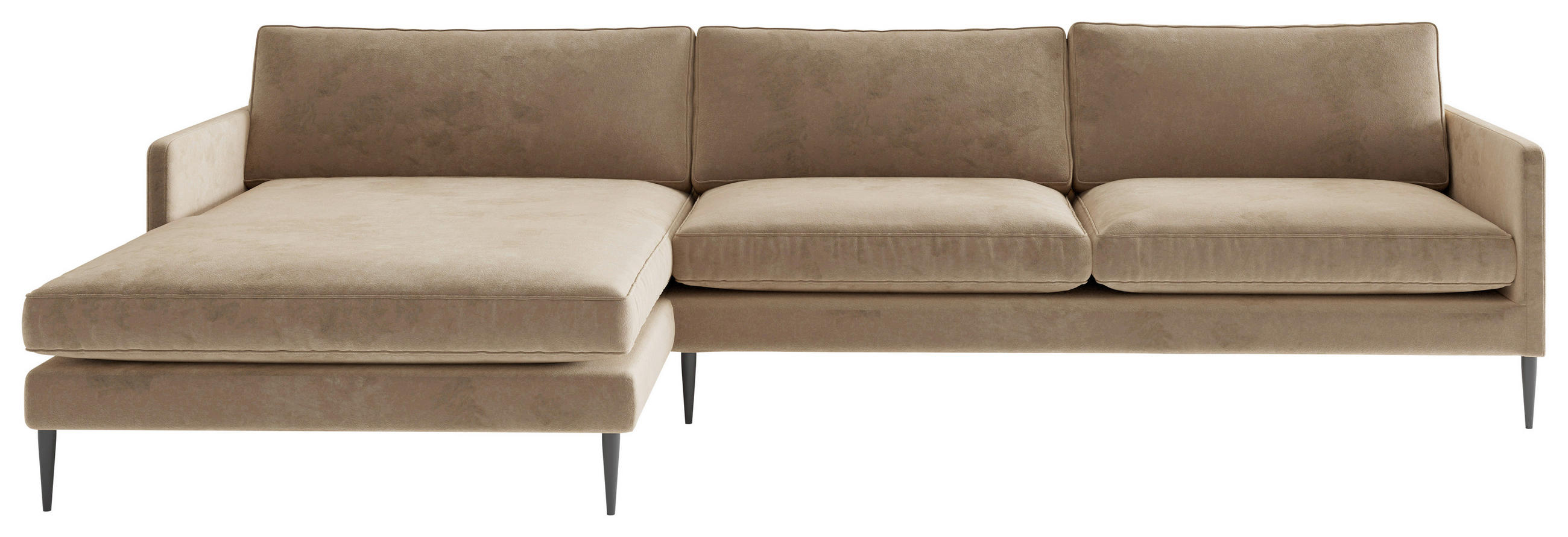 ECKSOFA in Samt, Velours Hellbraun  - Hellbraun, Design, Textil/Metall (154/277cm) - Livetastic