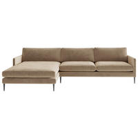 ECKSOFA in Samt, Velours Hellbraun  - Hellbraun, Design, Textil/Metall (154/277cm) - Livetastic