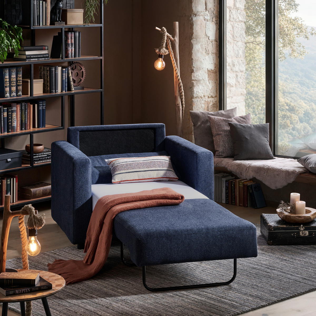 SCHLAFSESSEL Webstoff Dunkelblau    - Schwarz/Dunkelblau, KONVENTIONELL, Textil (104/85/90cm) - Xora