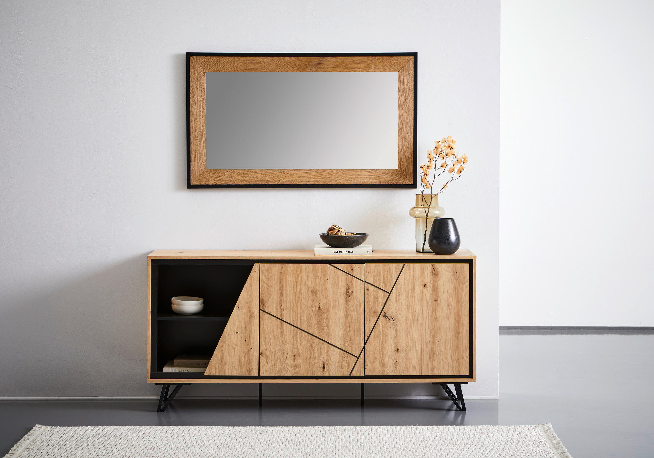 WANDSPIEGEL 70/120/2 cm    in rechteckig  - Schwarz/Naturfarben, Design, Glas/Holz (70/120/2cm) - MID.YOU