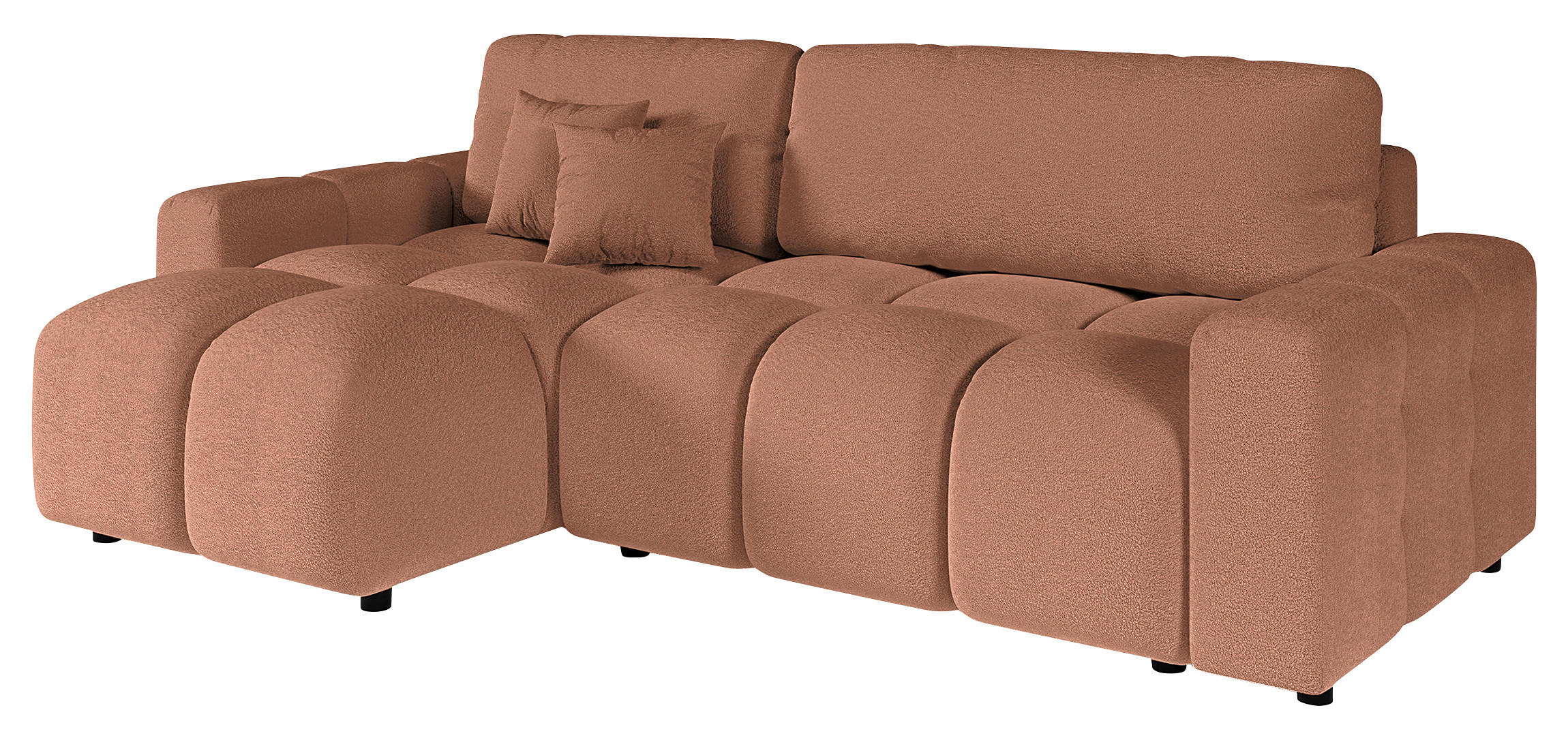 ECKSOFA Luki Hellbraun Bouclé  - Hellbraun/Schwarz, Design, Kunststoff/Textil (233/142cm) - Livetastic