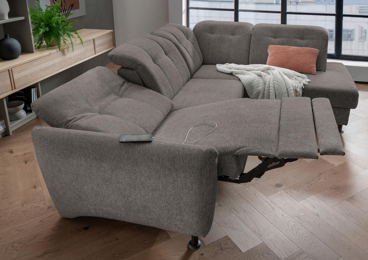 ECKSOFA in Chenille Graubraun  - Graubraun/Schwarz, Modern, Textil/Metall (270/198cm) - Livetastic