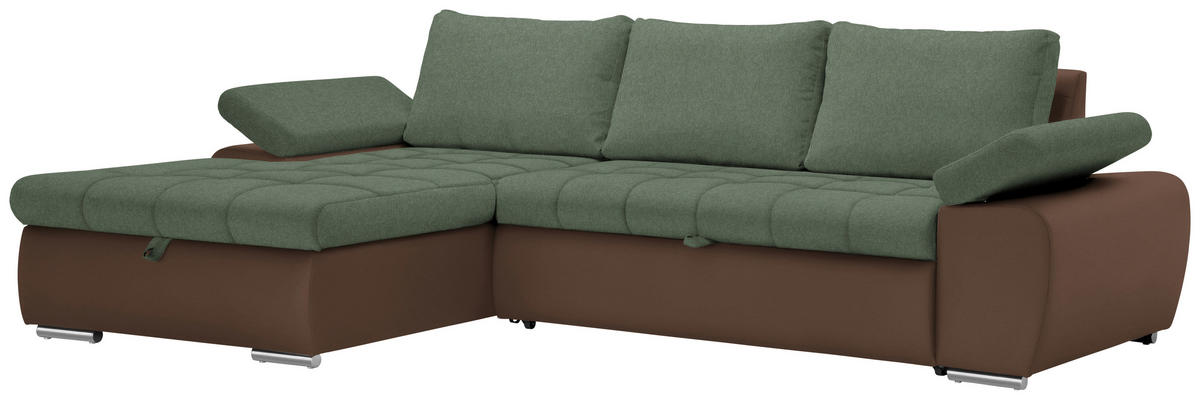 ECKSOFA in Flachgewebe Braun, Olivgrün  - Braun/Olivgrün, Design, Kunststoff/Textil (175/271cm) - MID.YOU