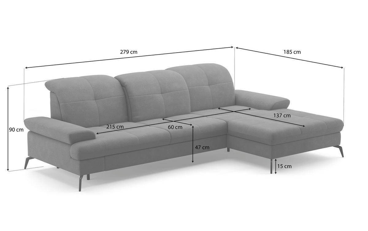 ECKSOFA in Flachgewebe Schlammfarben  - Schlammfarben/Schwarz, Konventionell, Textil/Metall (279/185cm) - Sit & More