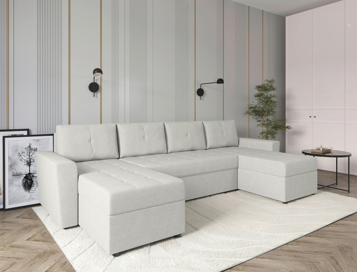 WOHNLANDSCHAFT TERMOLI Beige Jacquard  - Beige/Schwarz, Design, Kunststoff/Textil (155/296/155cm) - MID.YOU