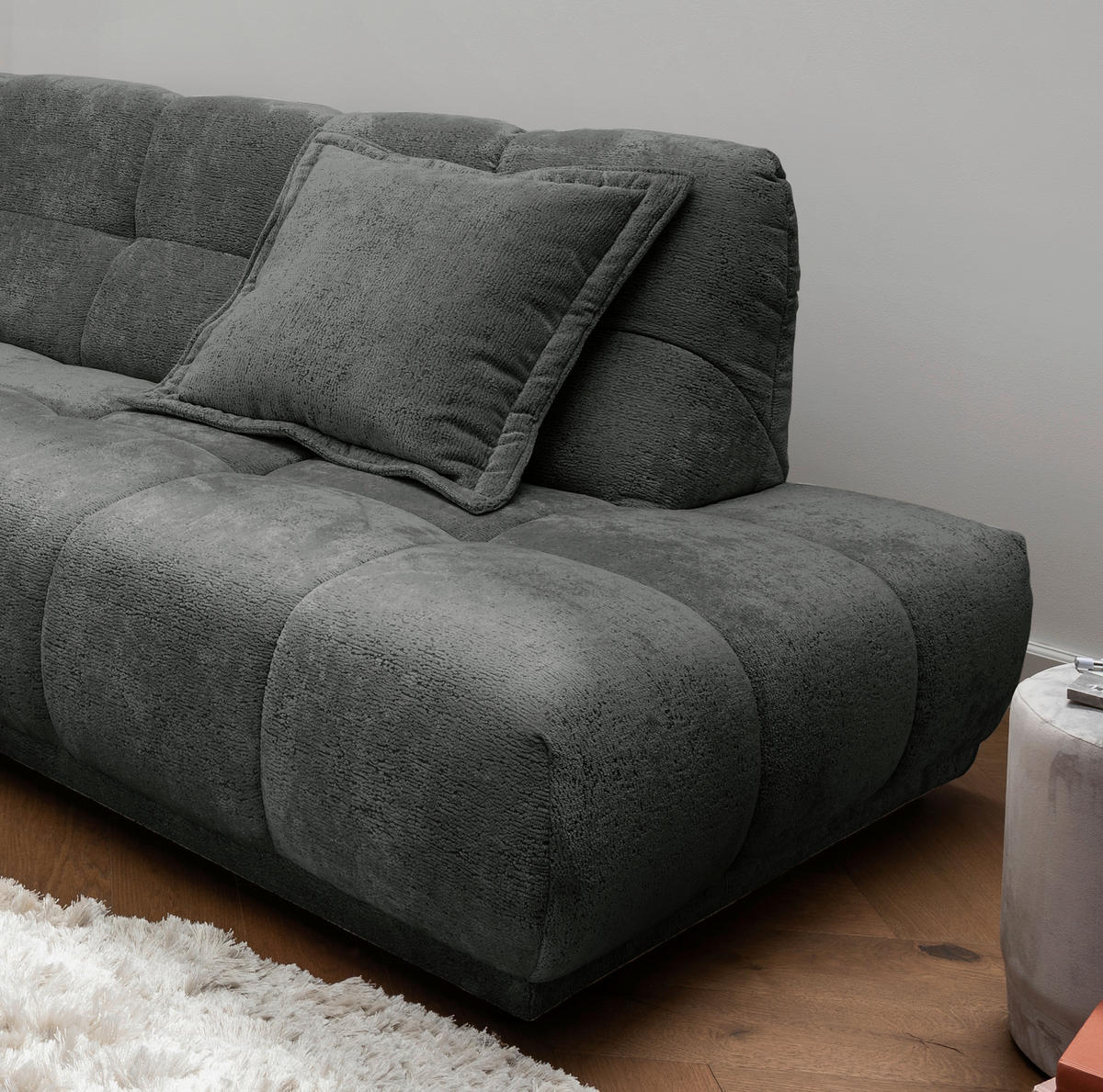 ECKSOFA Chenille Anthrazit  - Anthrazit/Schwarz, Modern, Kunststoff/Textil (254/203cm) - Livetastic