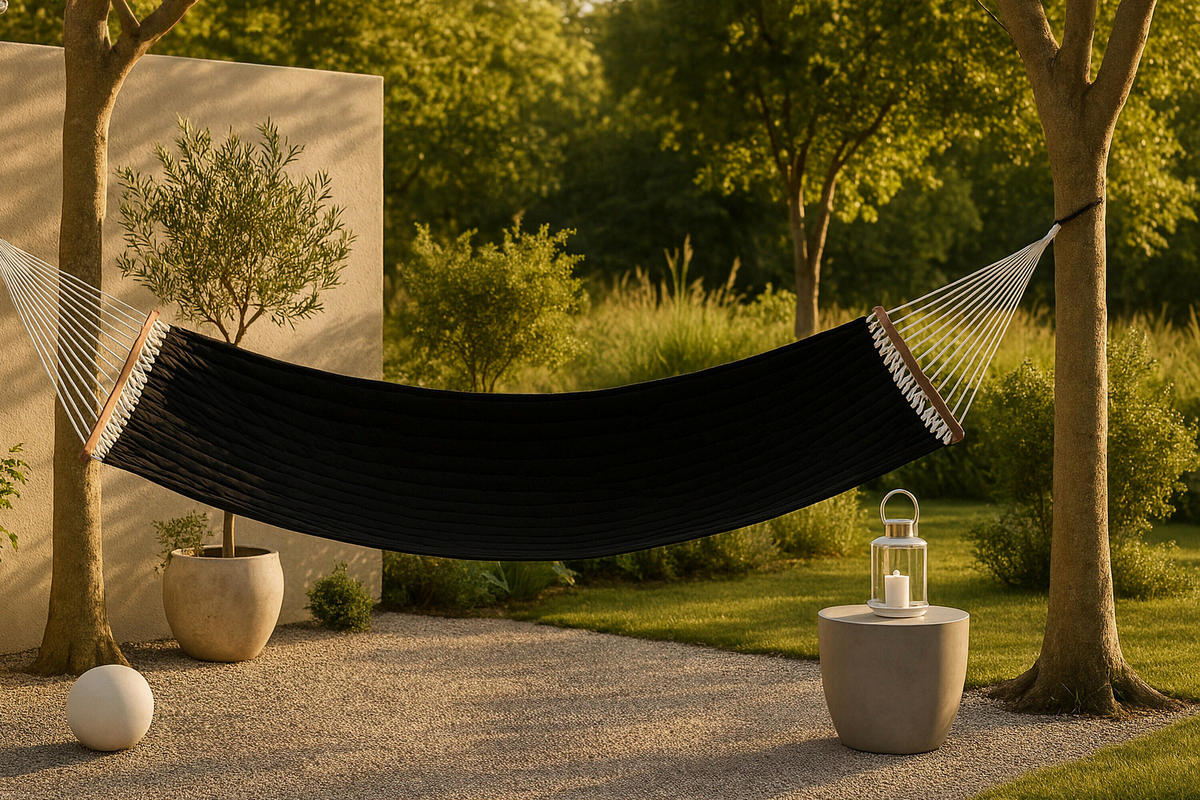 HÄNGEMATTE 200/2/140 cm  - Schwarz, MODERN, Holz/Textil (200/2/140cm) - Gardenson