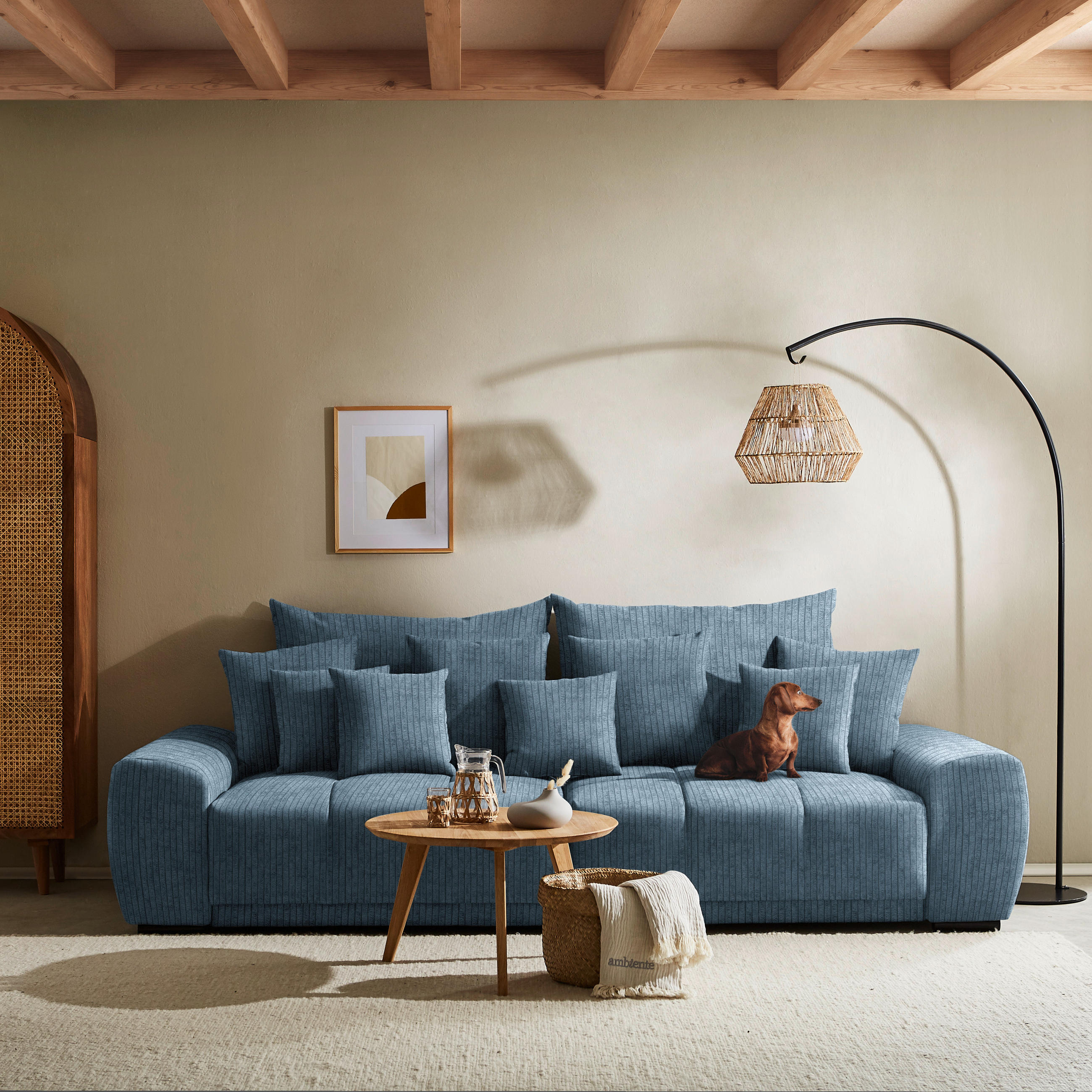 BIGSOFA Feincord Blau  - Blau/Schwarz, KONVENTIONELL, Holz/Textil (280/67/120cm) - Carryhome