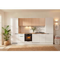 KÜCHENBLOCK 340 cm  in Weiß, Eichefarben  - Eichefarben/Beige, Design, Holzwerkstoff/Metall (340cm) - P & B