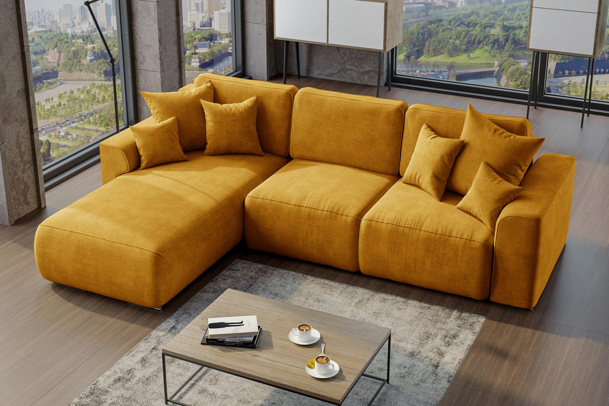 ECKSOFA in Samt Gelb  195/293 cm  - Chromfarben/Gelb, KONVENTIONELL, Kunststoff/Textil (195/293cm) - Carryhome