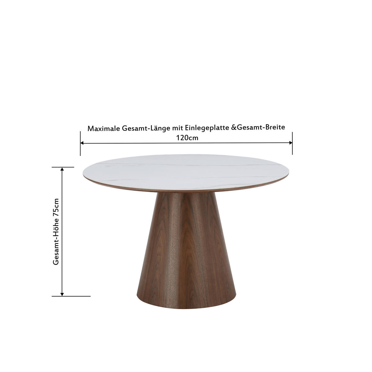 ESSTISCH in Holz, Keramik, Holzwerkstoff  - Walnussfarben/Weiß, MODERN, Holz/Keramik (120/75/120cm) - MID.YOU