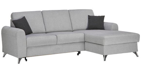 ECKSOFA inkl.Funktion Hellgrau Flachgewebe  - Silberfarben/Hellgrau, Design, Textil/Metall (244/167cm) - Cantus