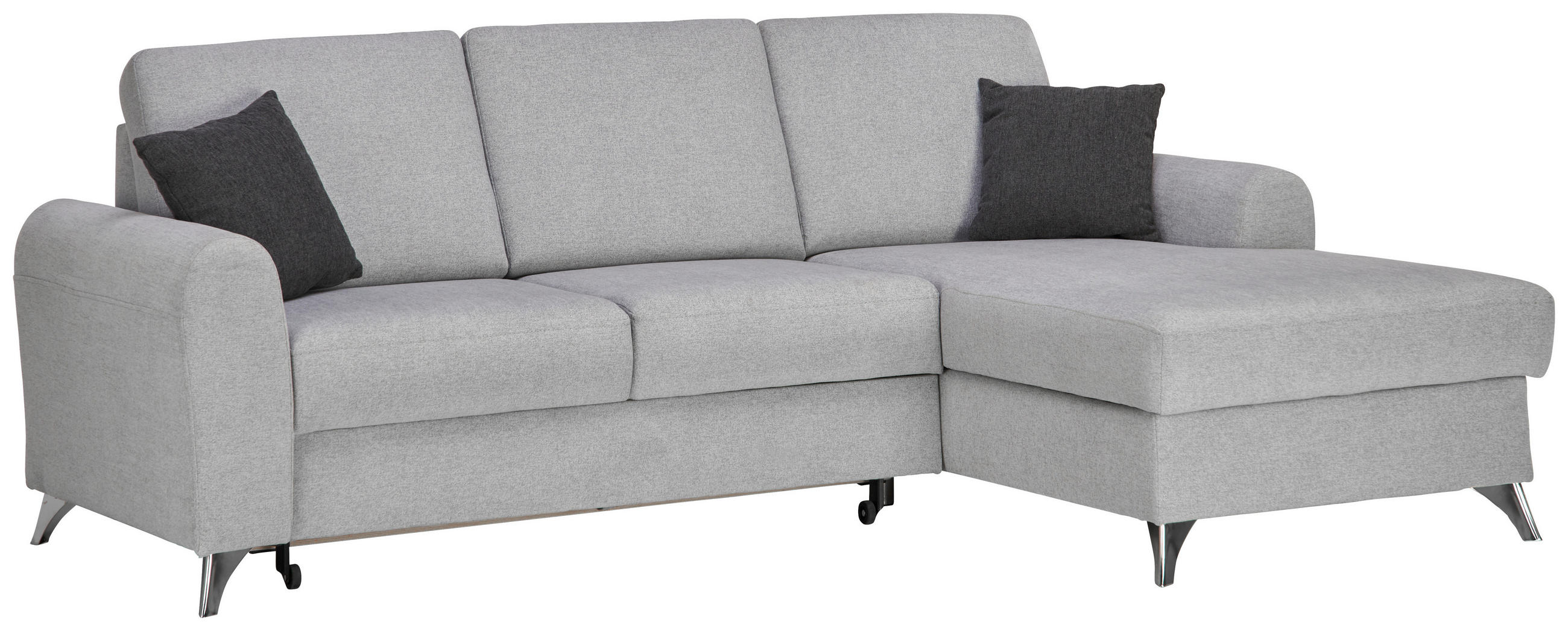 ECKSOFA in Flachgewebe Hellgrau  - Silberfarben/Hellgrau, Design, Textil/Metall (244/167cm) - Cantus