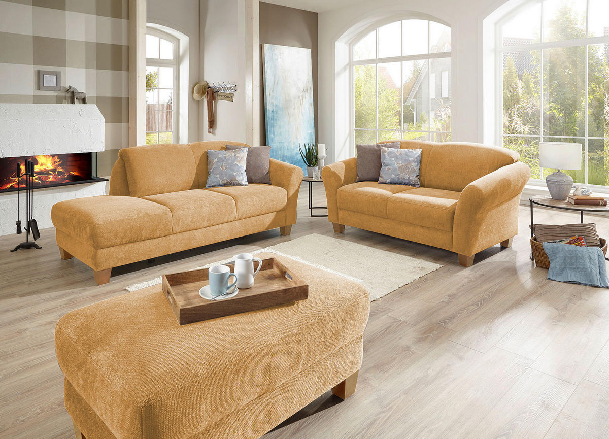 2-SITZER-SOFA in Flachgewebe Senfgelb  - Senfgelb/Naturfarben, Konventionell, Holz/Textil (163/84/89cm) - Sit & More