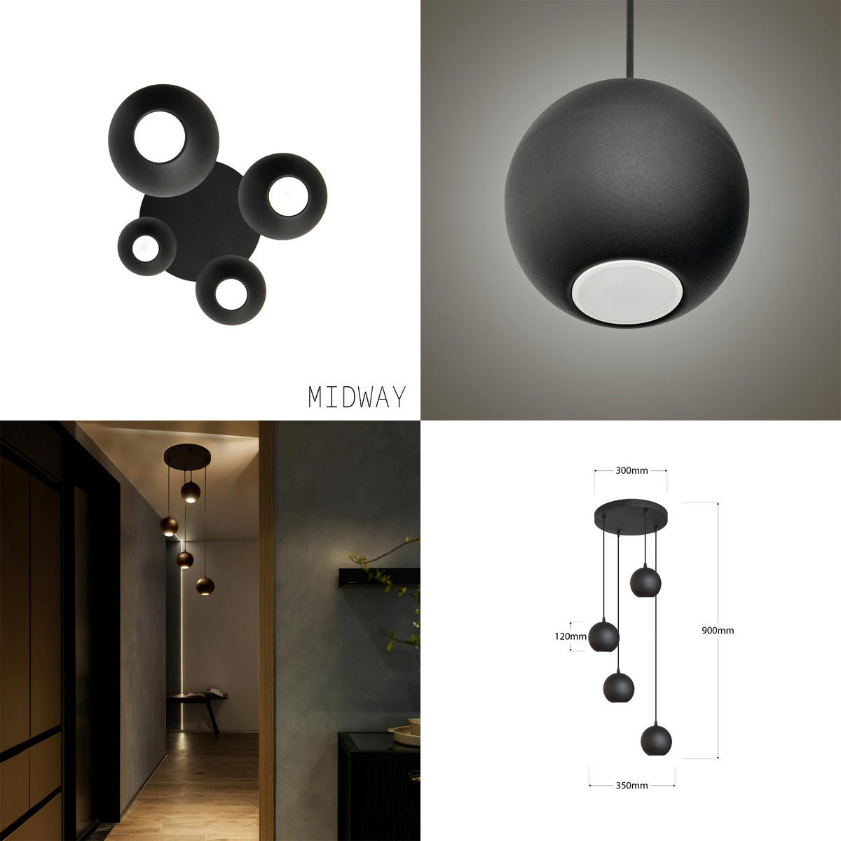 HÄNGELEUCHTE MIDWAY 35/35/90 cm   - Schwarz, LIFESTYLE, Metall (35/35/90cm)