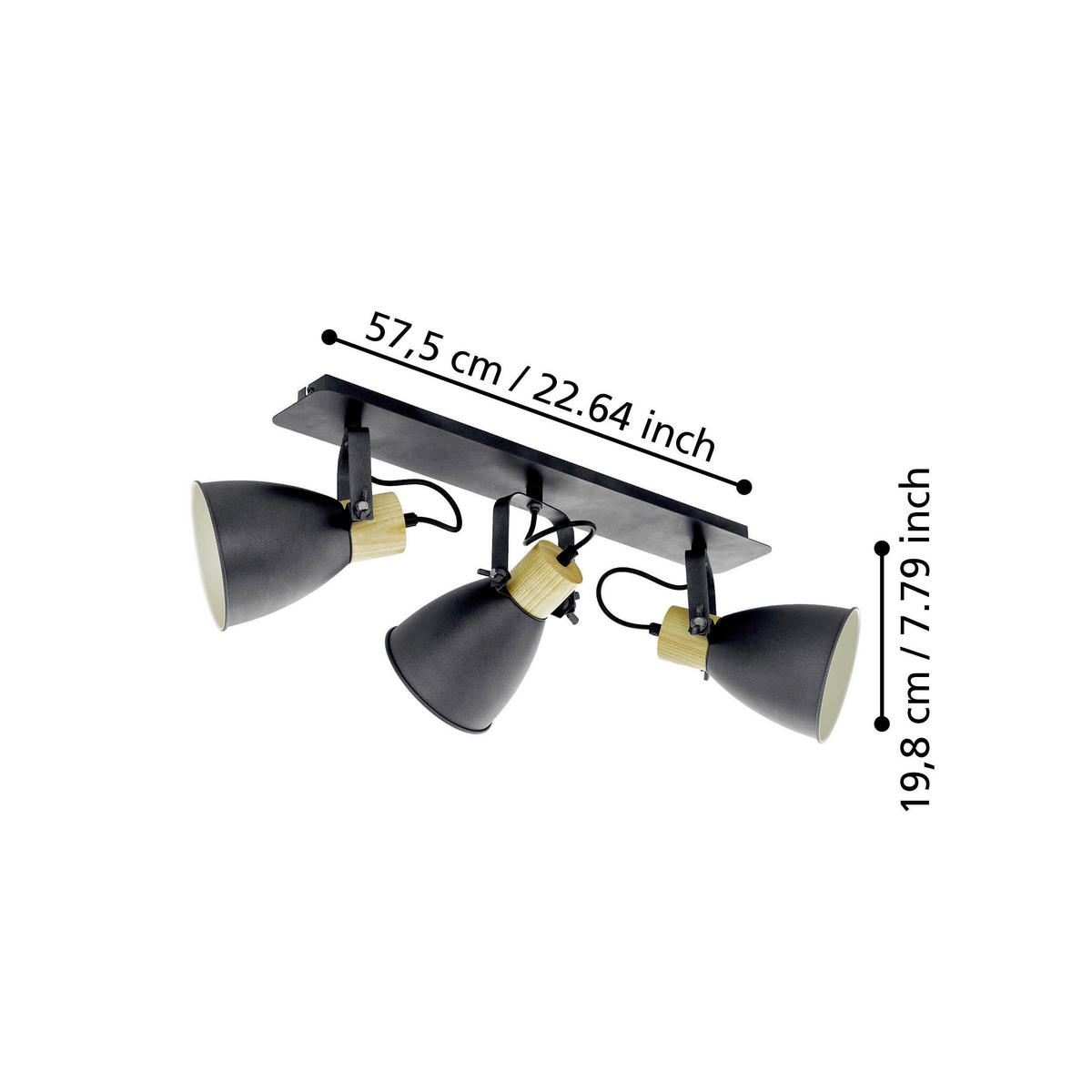 DECKENSPOTS 67/14/24 cm  - Anthrazit/Creme, Natur, Holz/Metall (67/14/24cm) - Eglo