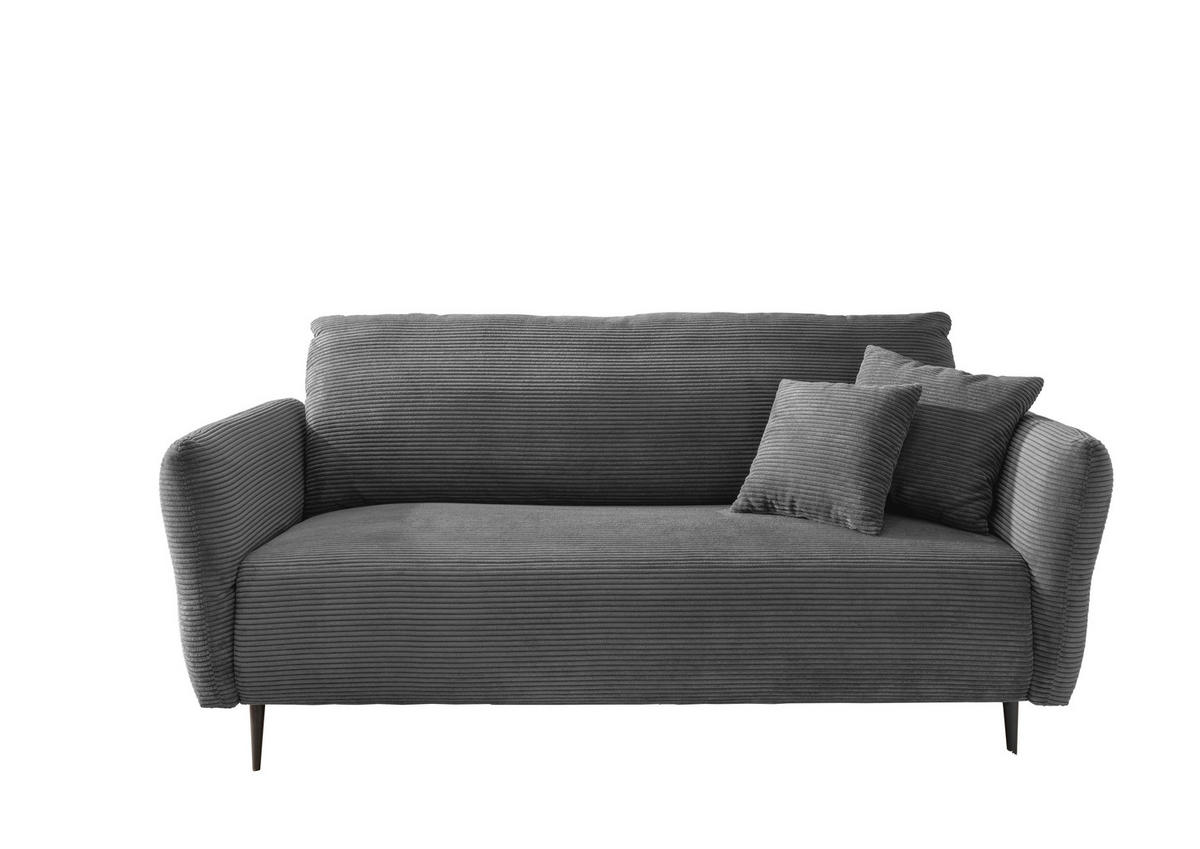 3-SITZER-SOFA Cord Grau  - Schwarz/Grau, Design, Textil/Metall (201/97/102cm) - Livetastic