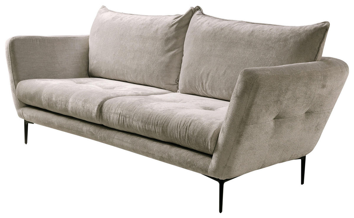 SOFA in Velours Grau  - Schwarz/Grau, Design, Textil/Metall (225/86/95cm) - MID.YOU