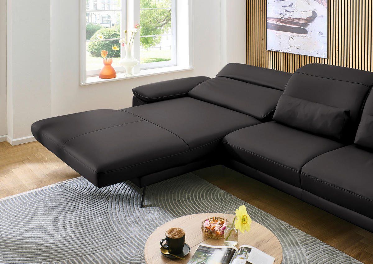 ECKSOFA in Echtleder Dunkelbraun  - Dunkelbraun/Schwarz, Design, Leder/Metall (193/332cm) - Dieter Knoll