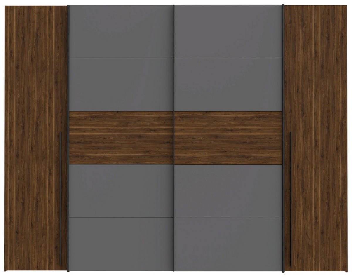 KLEIDERSCHRANK 270/210/61 cm 4-türig Grau, Walnussfarben  - Walnussfarben/Schwarz, MODERN, Holzwerkstoff/Kunststoff (270/210/61cm) - MID.YOU