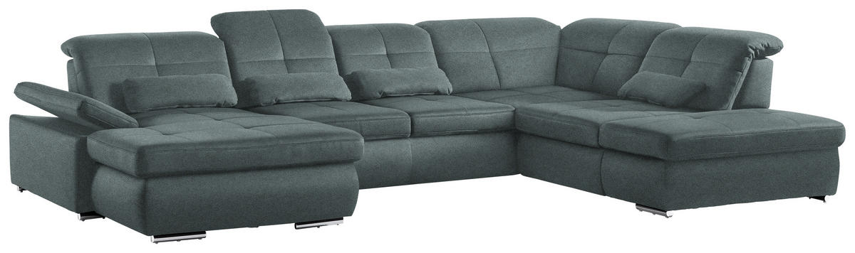 WOHNLANDSCHAFT Mikrofaser Blaugrau  - Chromfarben/Blaugrau, Design, Textil (195/371/260cm) - Beldomo Style