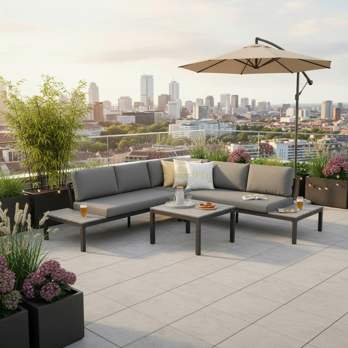 LOUNGEGARNITUR  251/251 cm  Aluminium  - Anthrazit/Grau, MODERN, Textil/Metall (251/251cm) - Gardenson