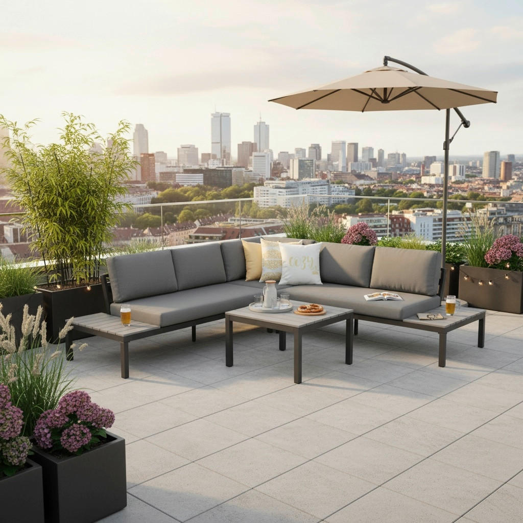 Gardenson Loungegarnitur Grau, Anthrazit 251x251 cm