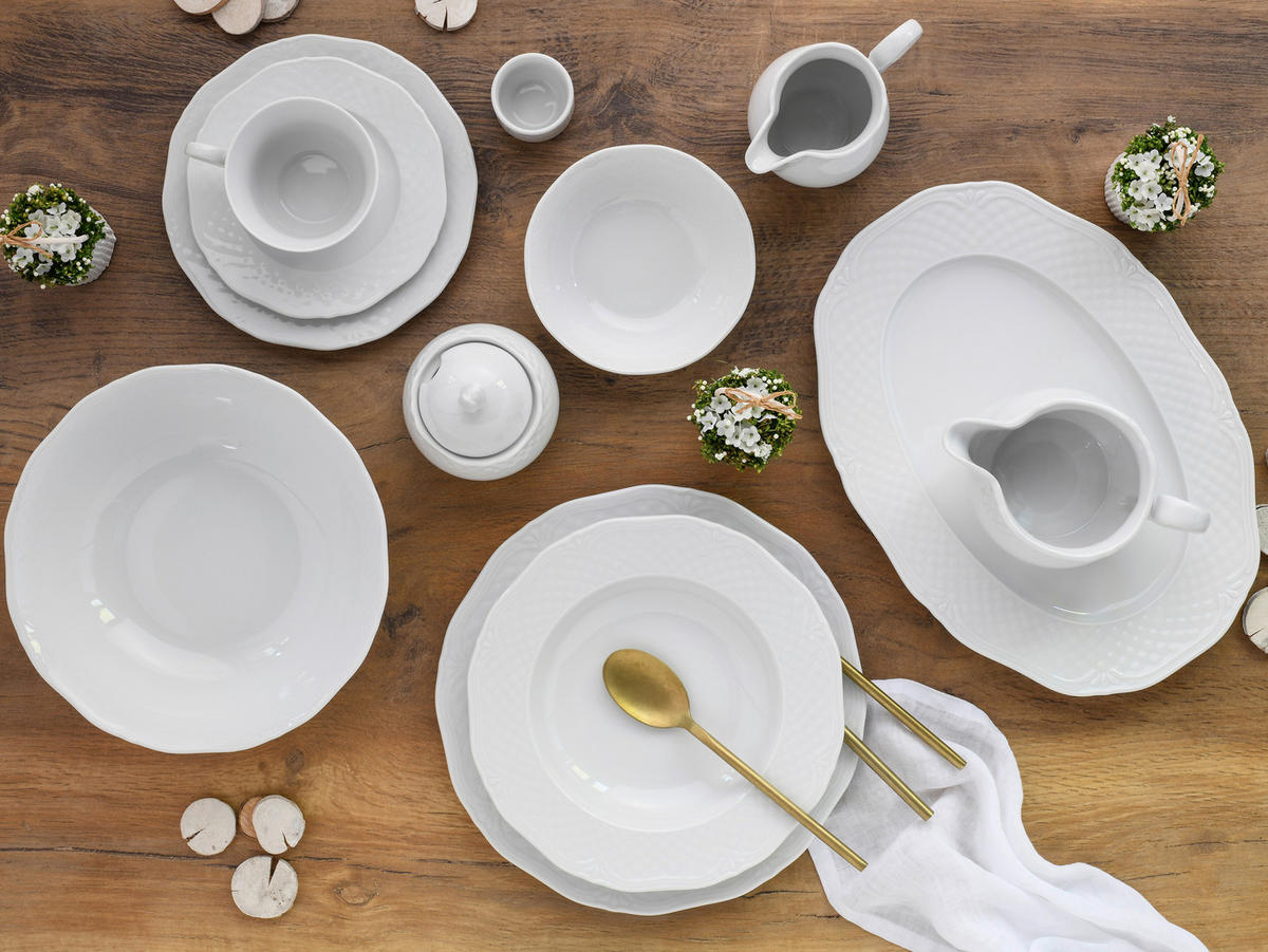 KOMBINOVANÝ SERVIS, 60-dielne, porcelán - biela, Basics, keramika (59/40/32cm) - Creatable