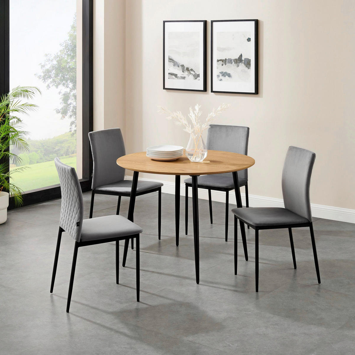 STUHL-SET 4 Stück  in Stahl Lederlook  - Anthrazit/Schwarz, Design, Textil/Metall (44/88/51cm) - MID.YOU