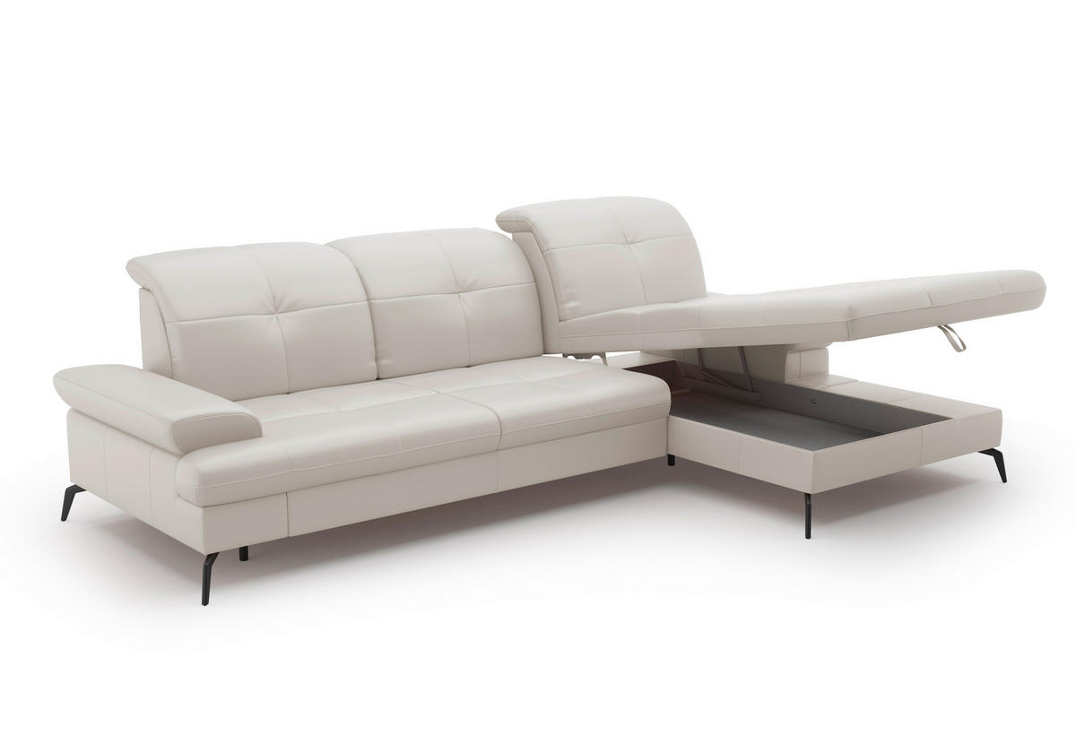 ECKSOFA in Vliesstoff Kombination Echtleder/Stoff Weiss  - Weiss/Schwarz, Konventionell, Leder/Textil (279/185cm) - Sit & More