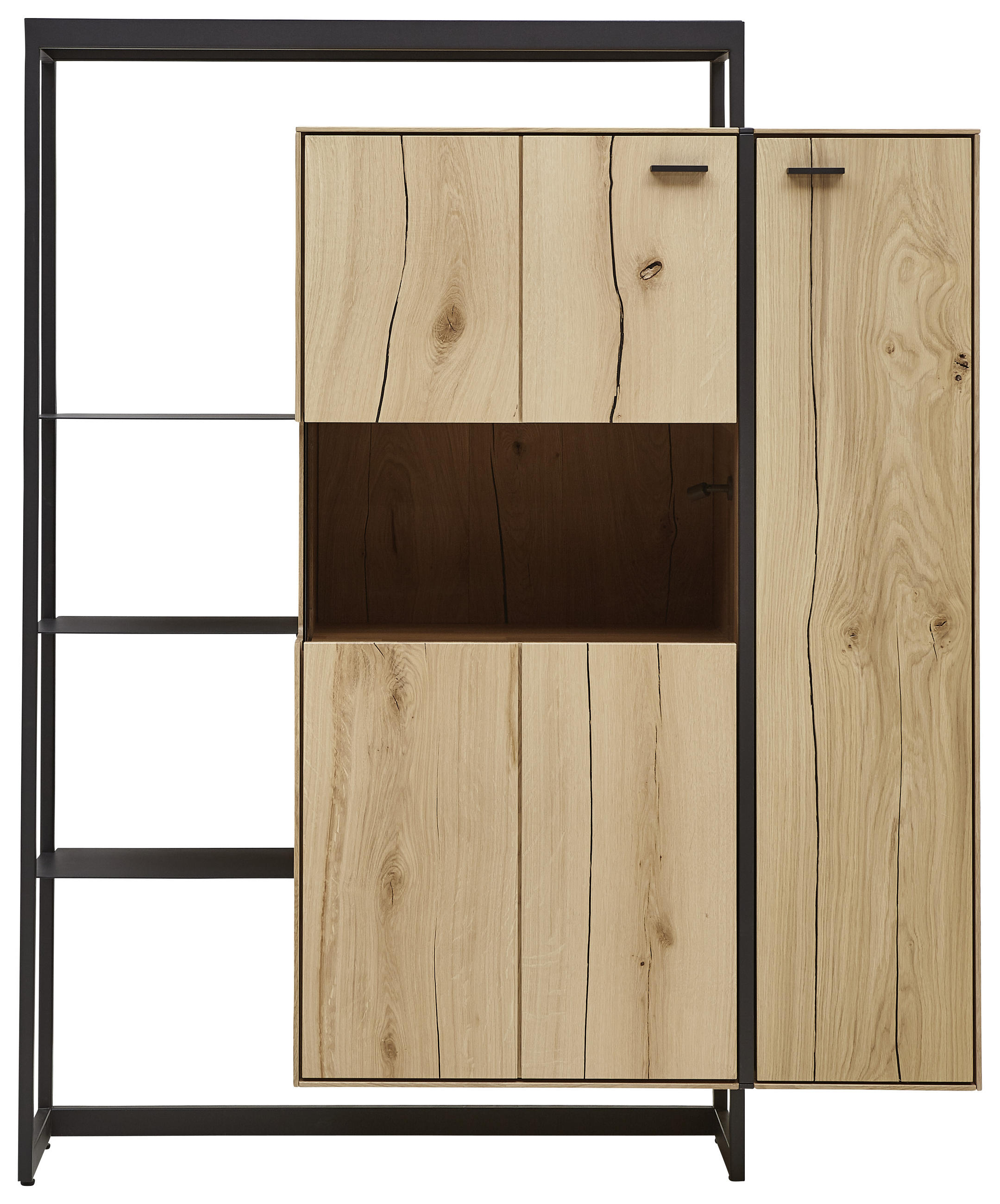 HIGHBOARD  in 129,3/158/41,1 cm  - Eichefarben/Schwarz, Natur, Glas/Holz (129,3/158/41,1cm) - Valnatura