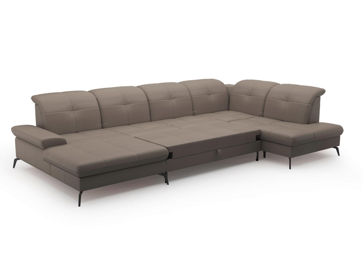 WOHNLANDSCHAFT in Echtleder Grau  - Schwarz/Grau, Konventionell, Leder/Metall (185/357/231cm) - Sit & More