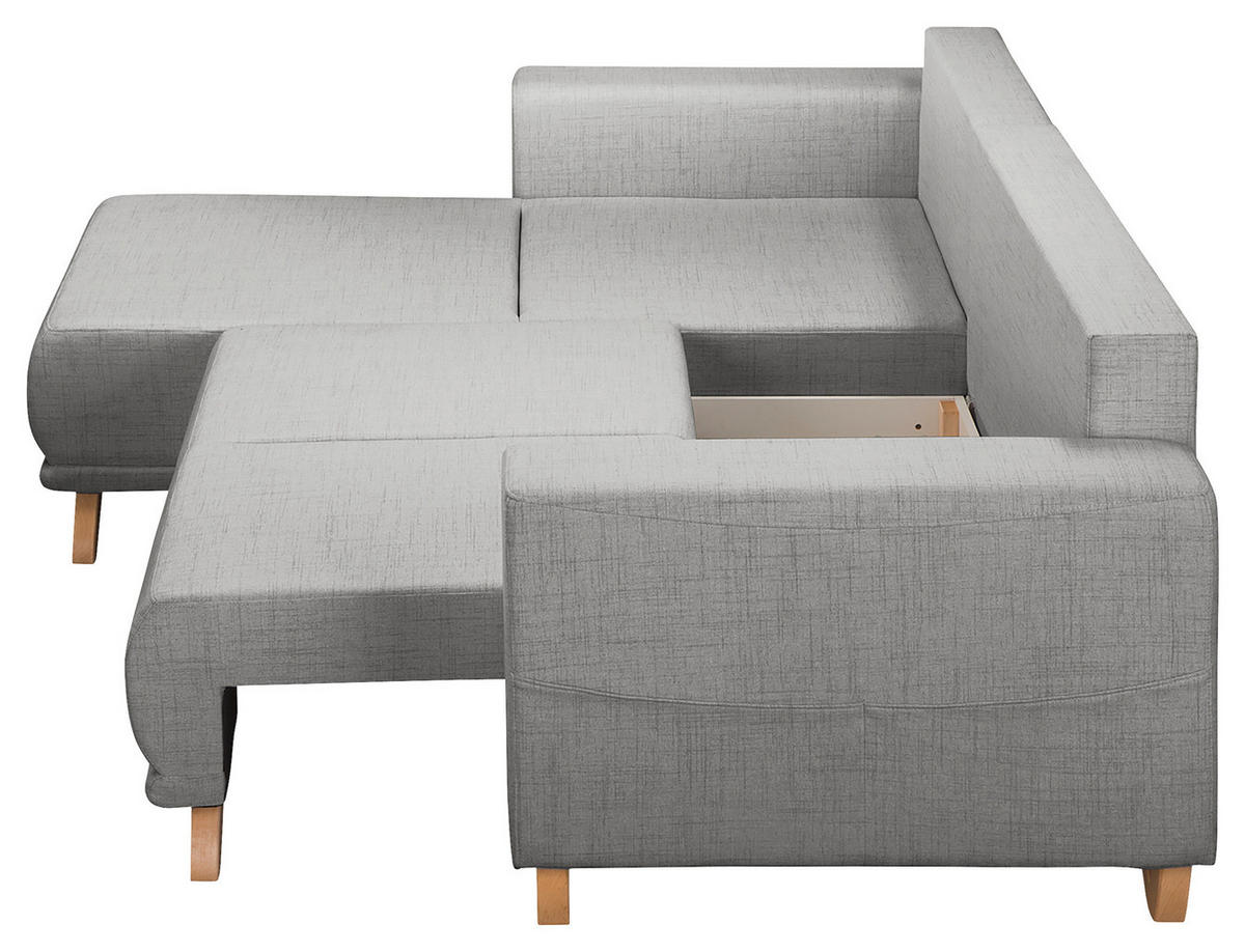 ECKSOFA Bella Grau Textilgeflecht  - Wengefarben/Grau, Design, Holz/Textil (257/174cm) - Livetastic