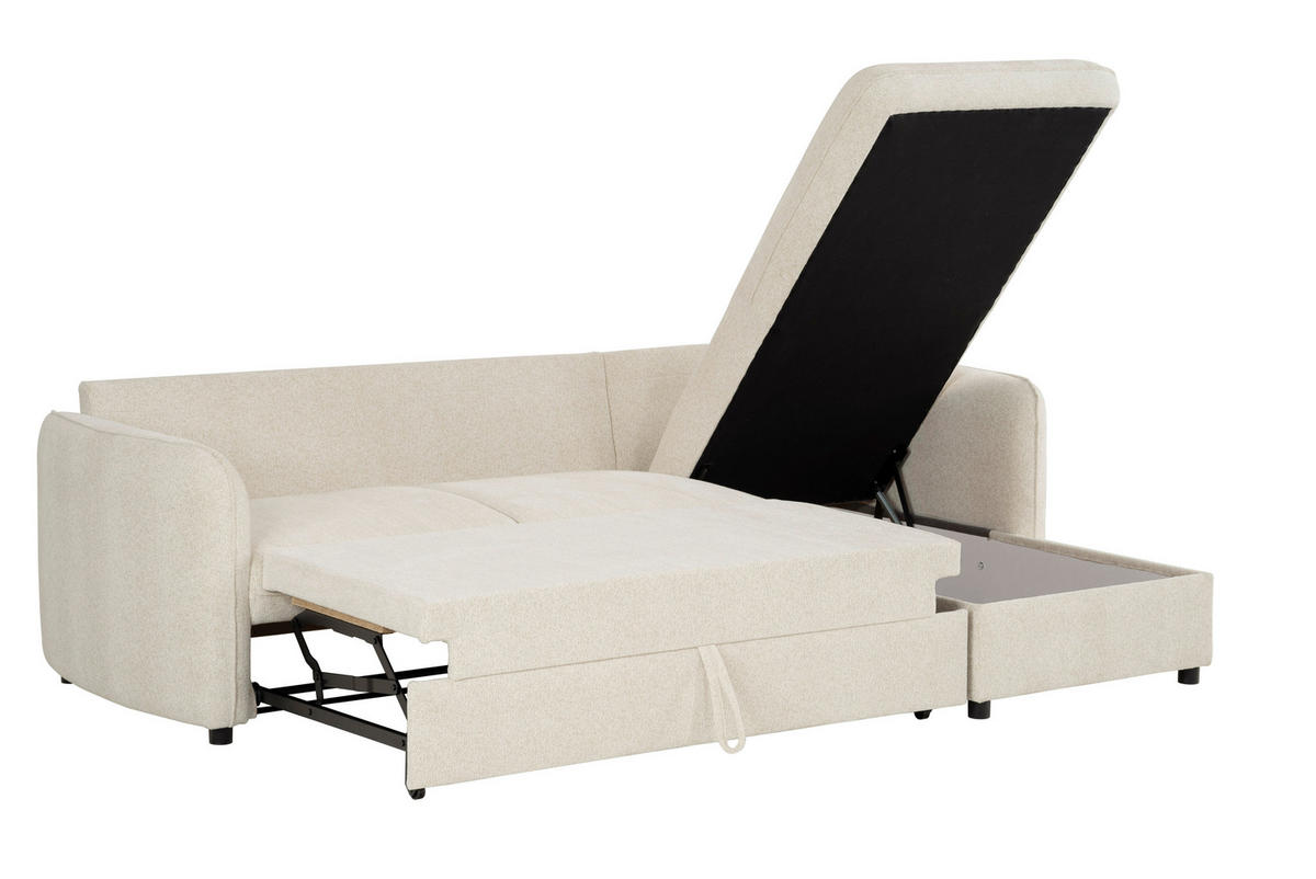 ECKSOFA in Chenille Creme  - Creme/Schwarz, Design, Kunststoff/Textil (254/160cm) - MID.YOU