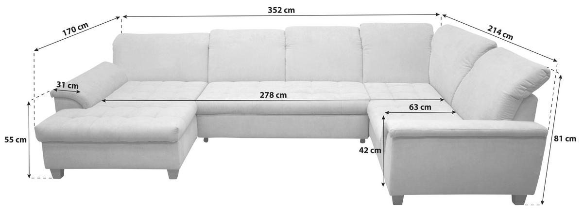 WOHNLANDSCHAFT Dunkelgrau Mikrofaser  - Eichefarben/Dunkelgrau, KONVENTIONELL, Holz/Textil (170/352/214cm) - MID.YOU