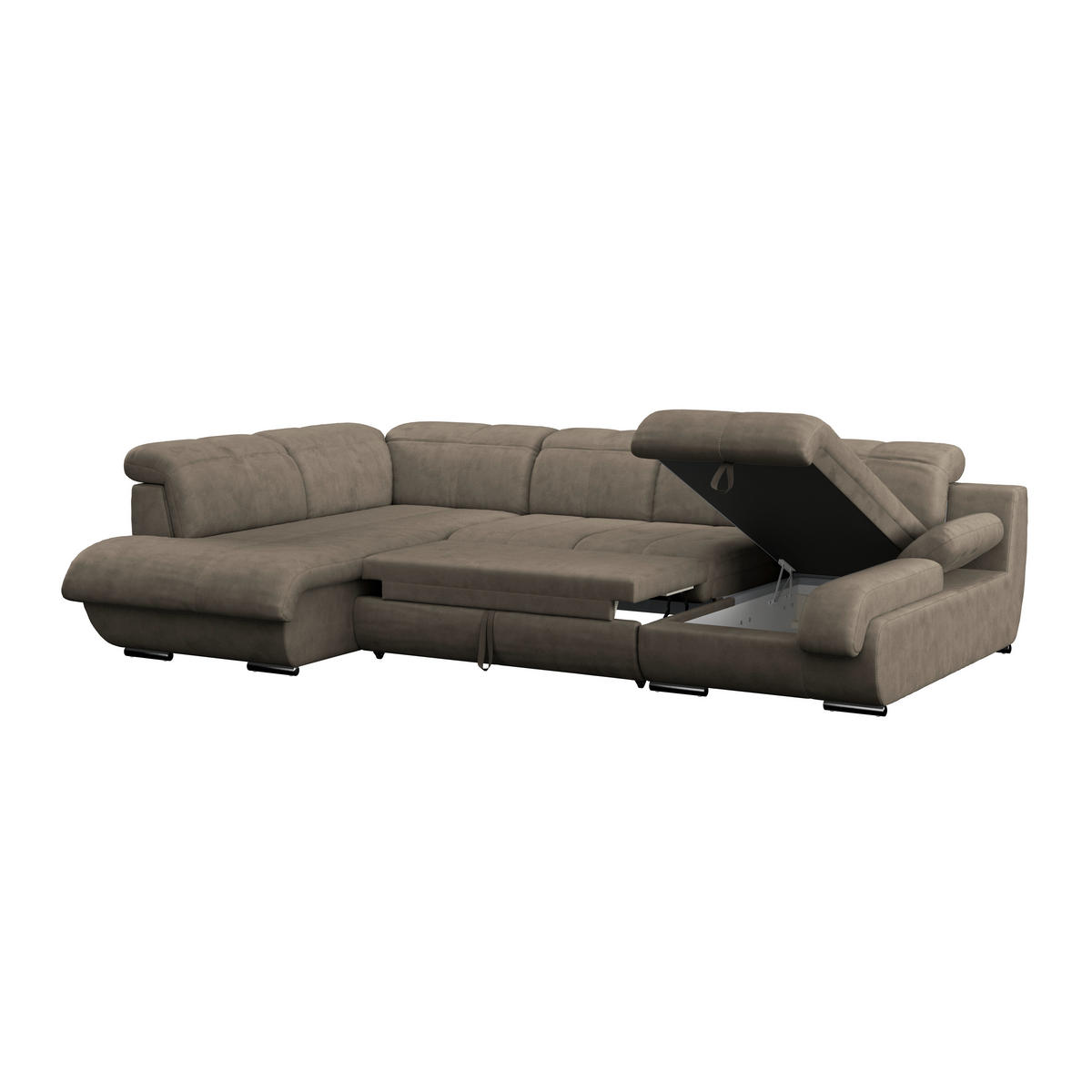 WOHNLANDSCHAFT Dunkelbraun Mikrofaser  - Chromfarben/Dunkelbraun, MODERN, Textil/Metall (228/345/184cm) - MID.YOU