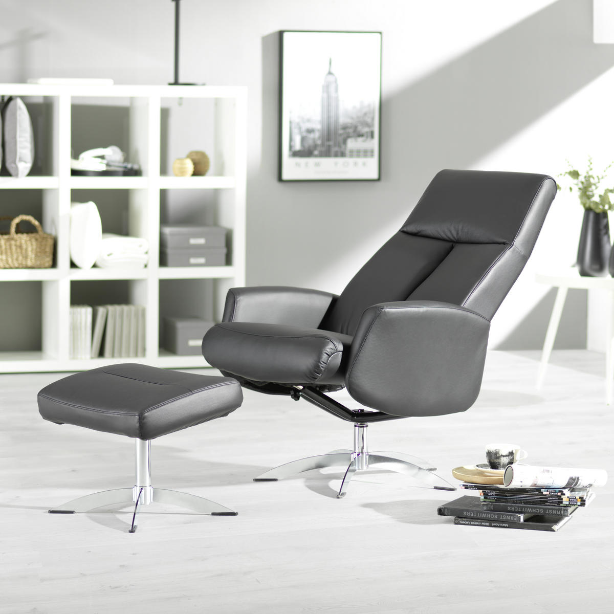 RELAXAČNÍ KŘESLO, kůže, černá - černá, Design, kov/kůže (71/105/75cm) - Welnova