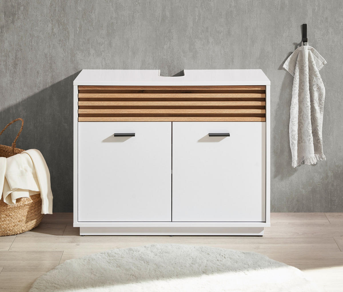 SKŘÍŇKA POD UMYVADLO, bílá - bílá/černá, Konvenční, kompozitní dřevo/plast (80/64/40cm) - Xora