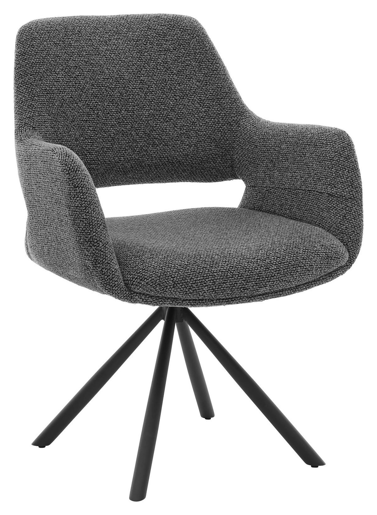 ARMLEHNSTUHL  Stoffauswahl, Sitzfläche 180° drehbar, automatische Rückholfunktion Bouclé  - Schwarz/Graphitfarben, Design, Textil/Metall (62/83/62cm) - Musterring