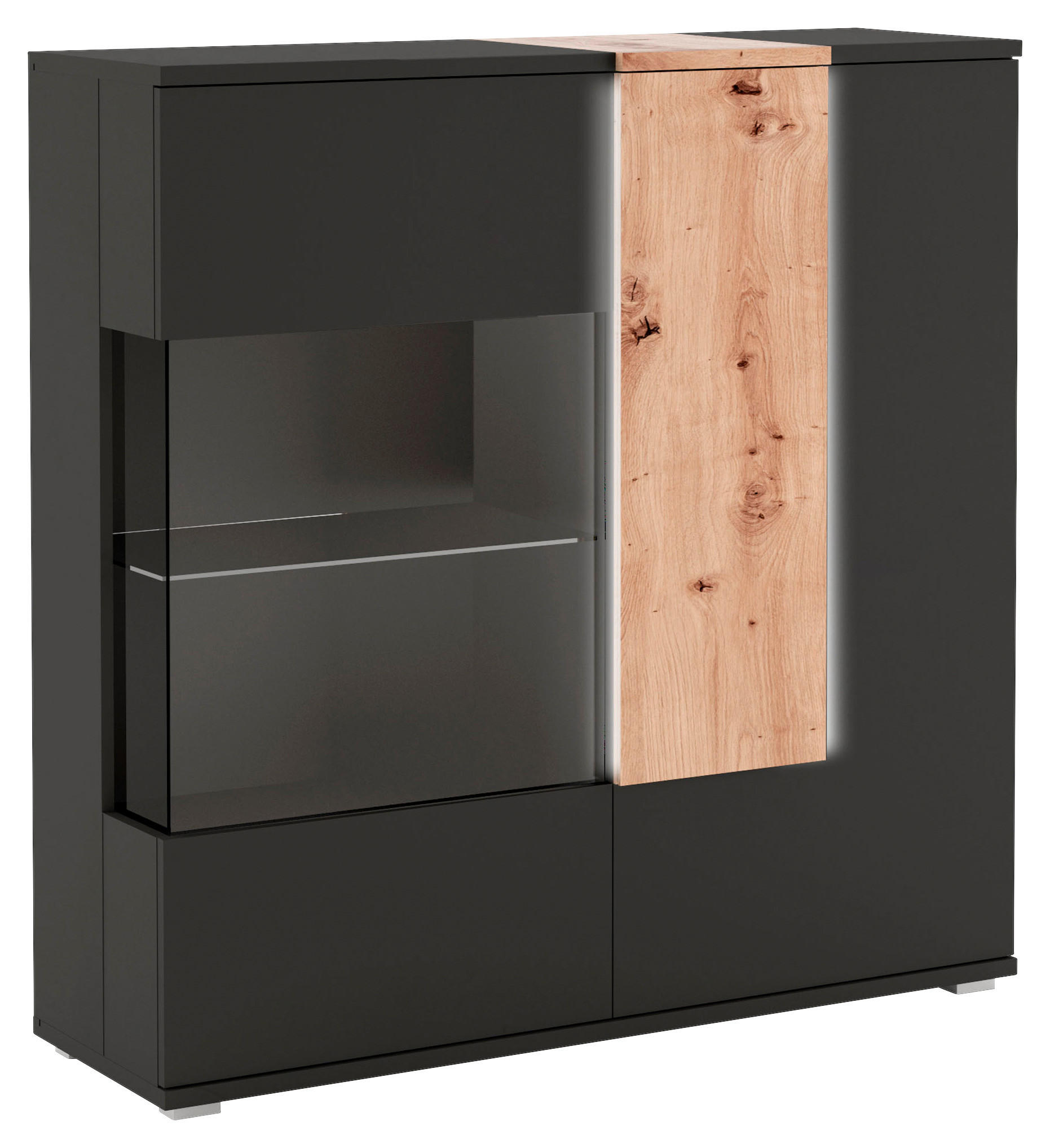HIGHBOARD in 120/121/39 cm - Silberfarben/Schwarz, Design, Glas/Holzwerkstoff (120/121/39cm) - Livetastic