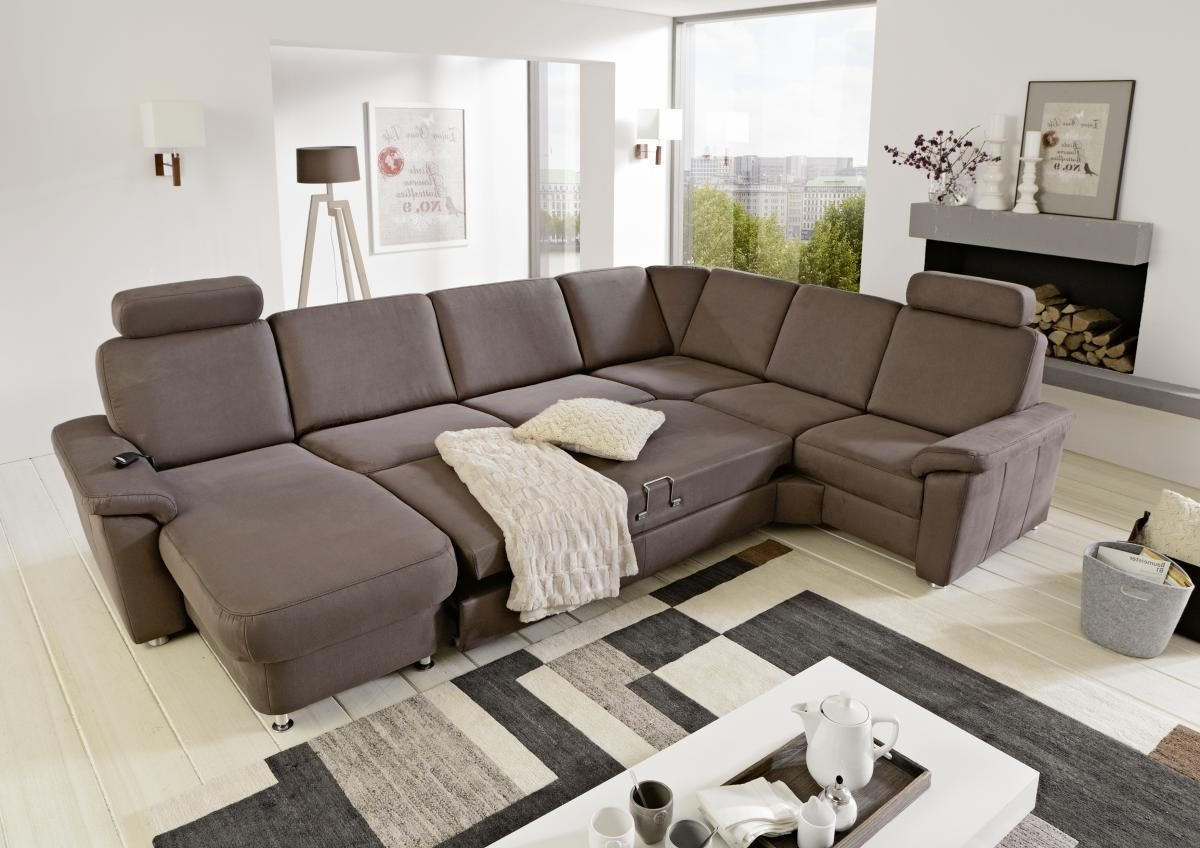 WOHNLANDSCHAFT in Flachgewebe Dunkelbraun  - Chromfarben/Dunkelbraun, Konventionell, Textil/Metall (163/330/240cm) - Beldomo System